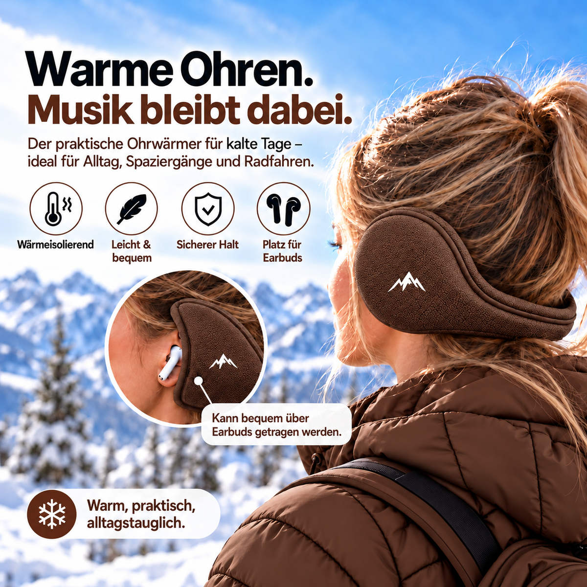Fleece-Ohrwärmer für den Winter – Damen – Braun