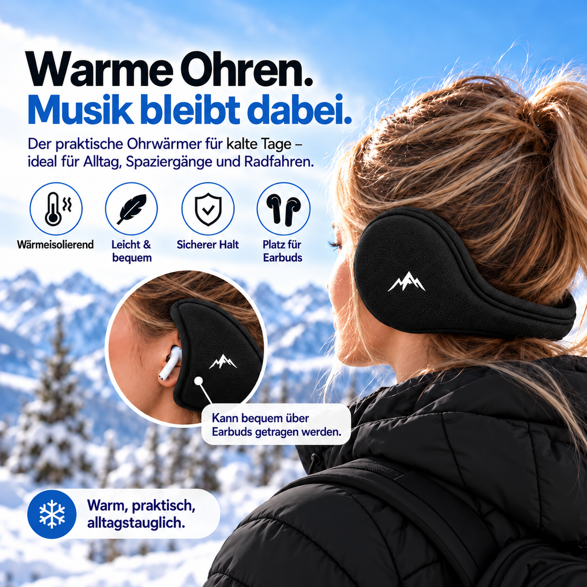 Fleece-Ohrwärmer für den Winter – Damen – Schwarz