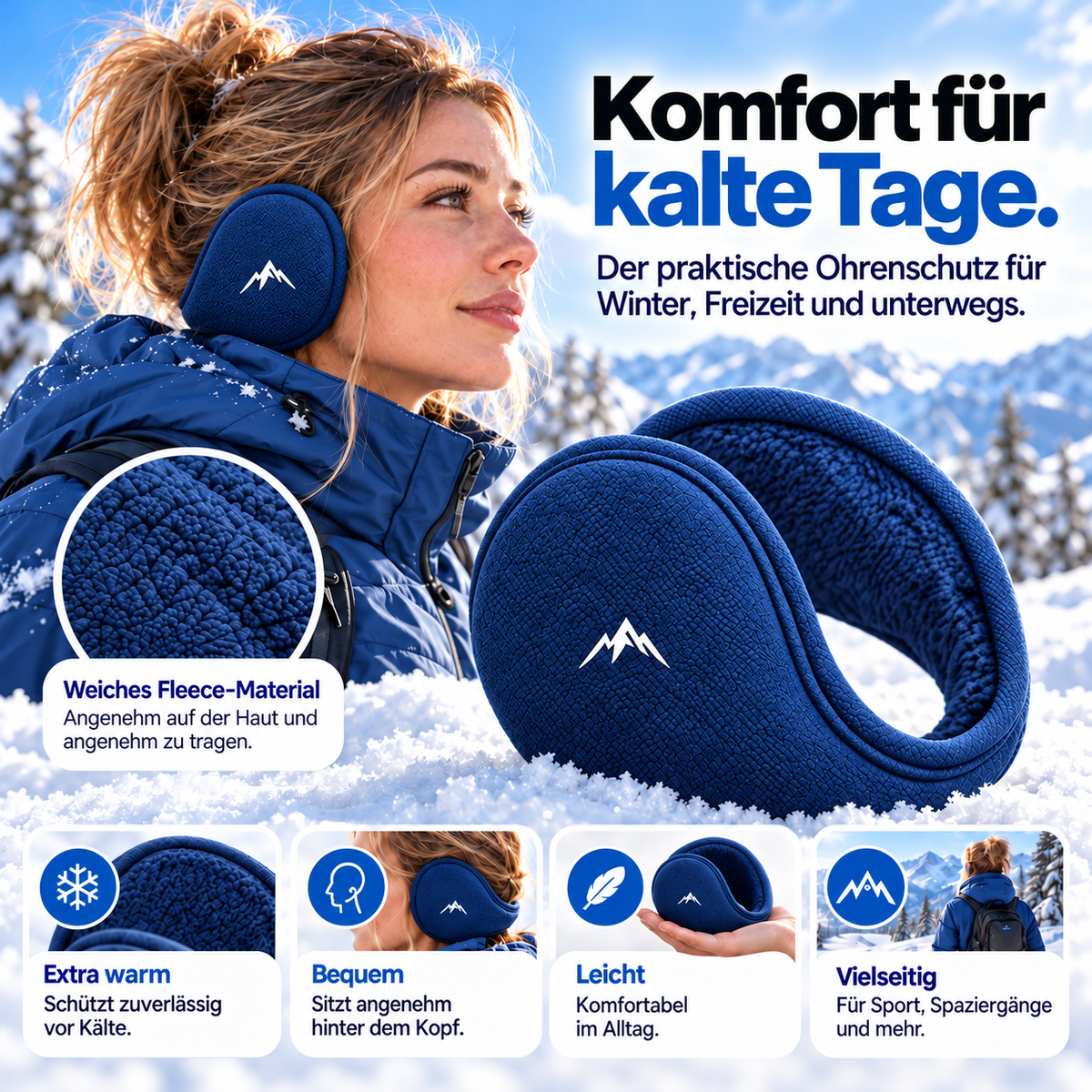 Fleece-Ohrwärmer für den Winter – Damen – Blau