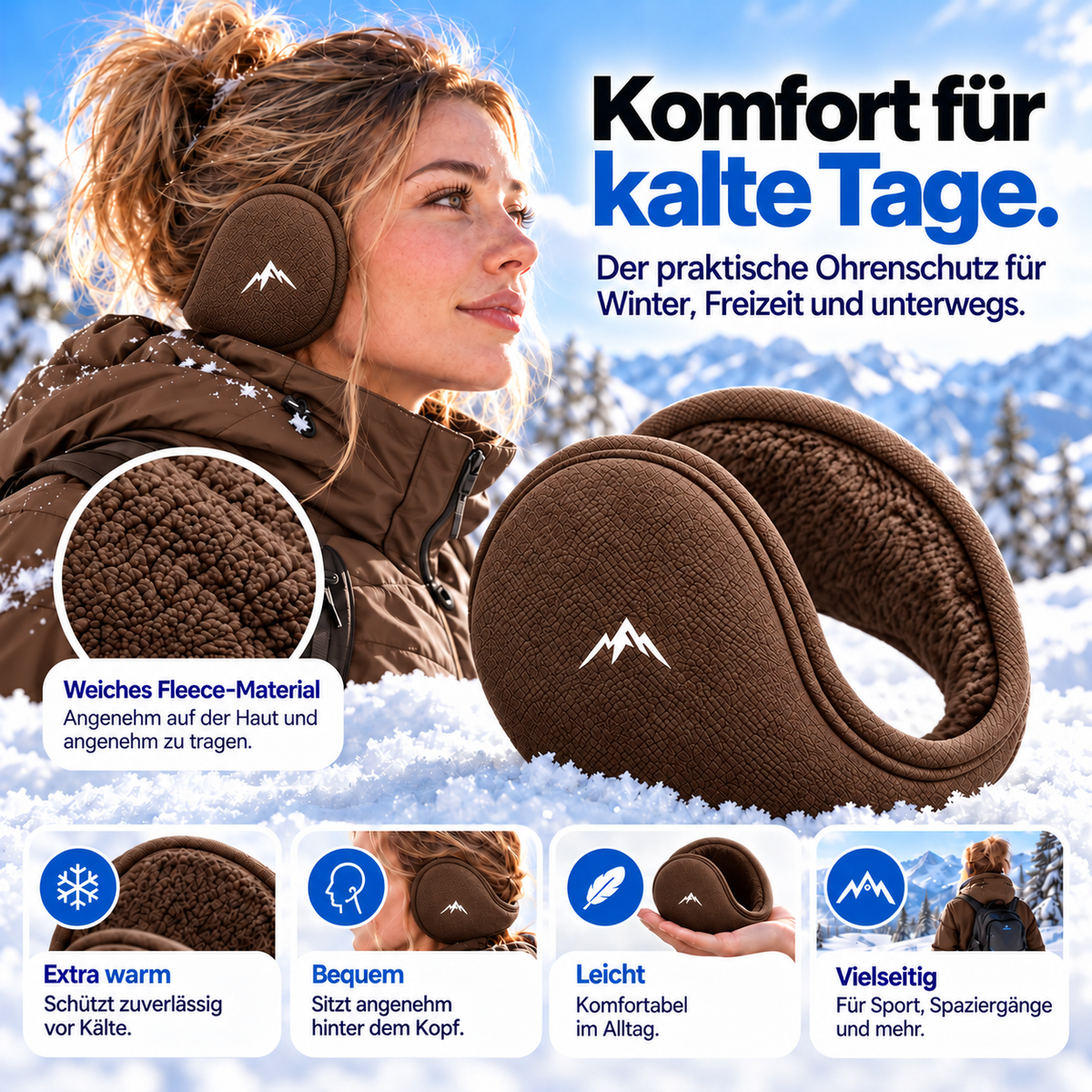 Fleece-Ohrwärmer für den Winter – Damen – Braun