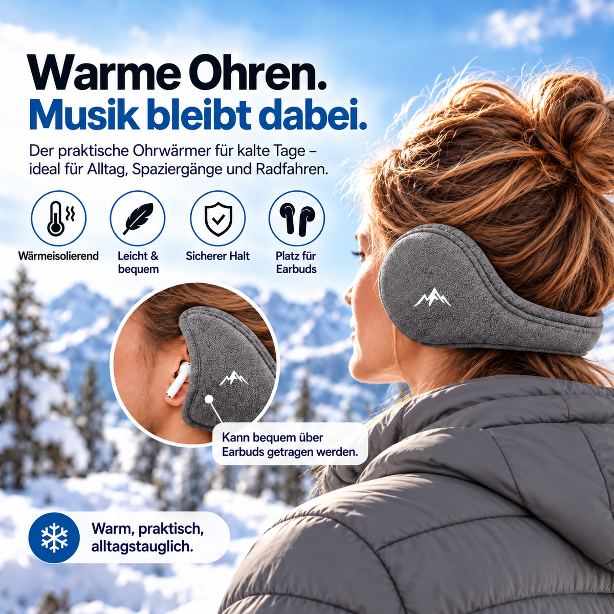 Fleece-Ohrwärmer für den Winter – Damen – Grau