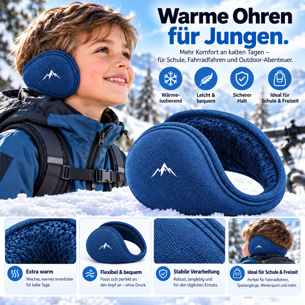 Fleece-Ohrwärmer für den Winter – Jungen – Blau