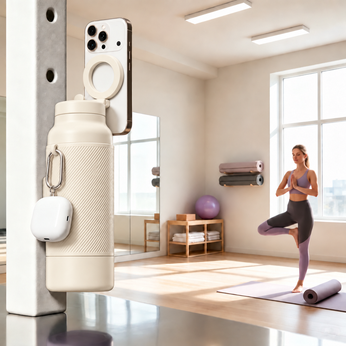 Gym-Flasche mit magnetischer Handyhalterung