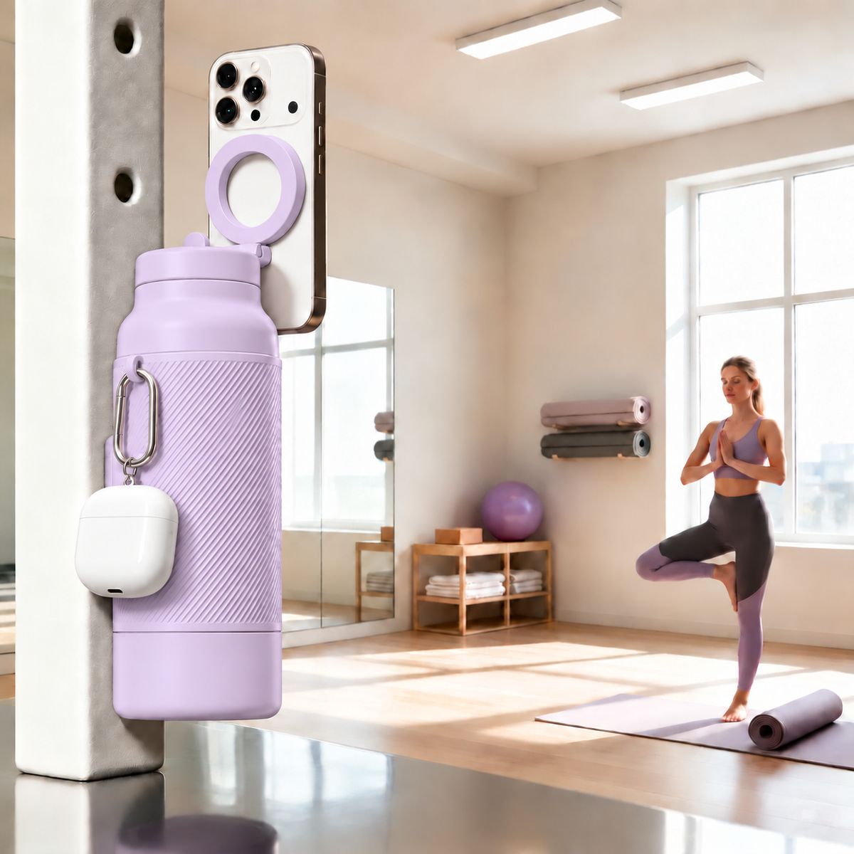 Gym-Flasche mit magnetischer Handyhalterung