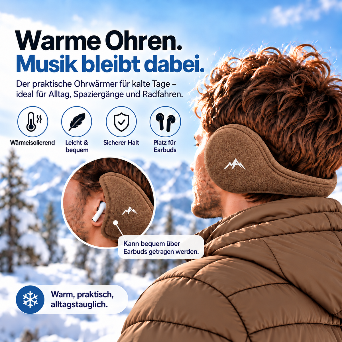 Fleece-Ohrwärmer für den Winter – Unisex – Braun