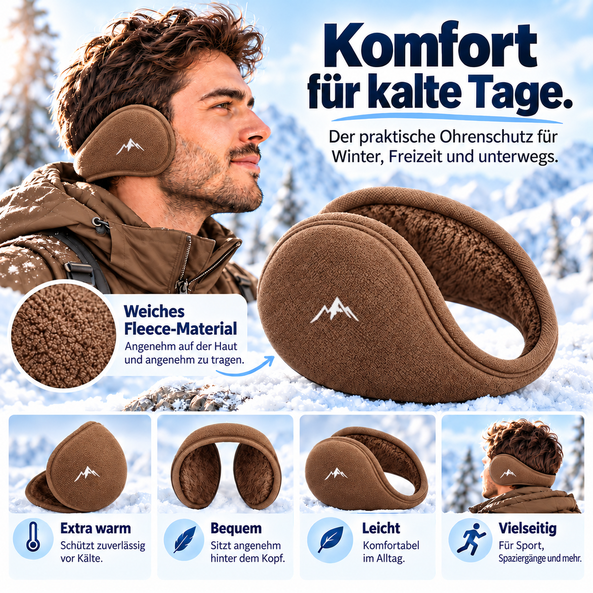 Fleece-Ohrwärmer für den Winter – Unisex – Braun