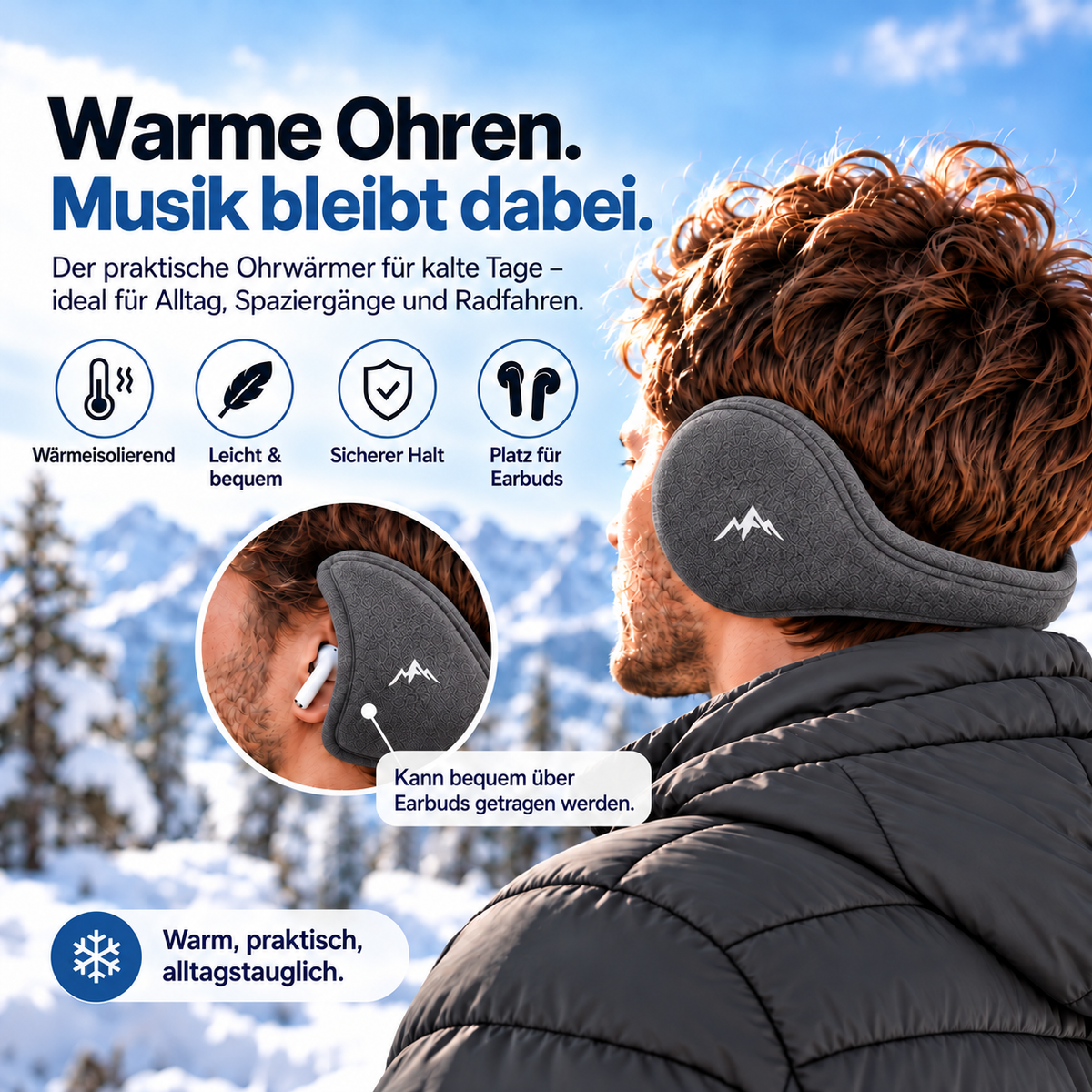 Fleece-Ohrwärmer für den Winter – Unisex – Grau