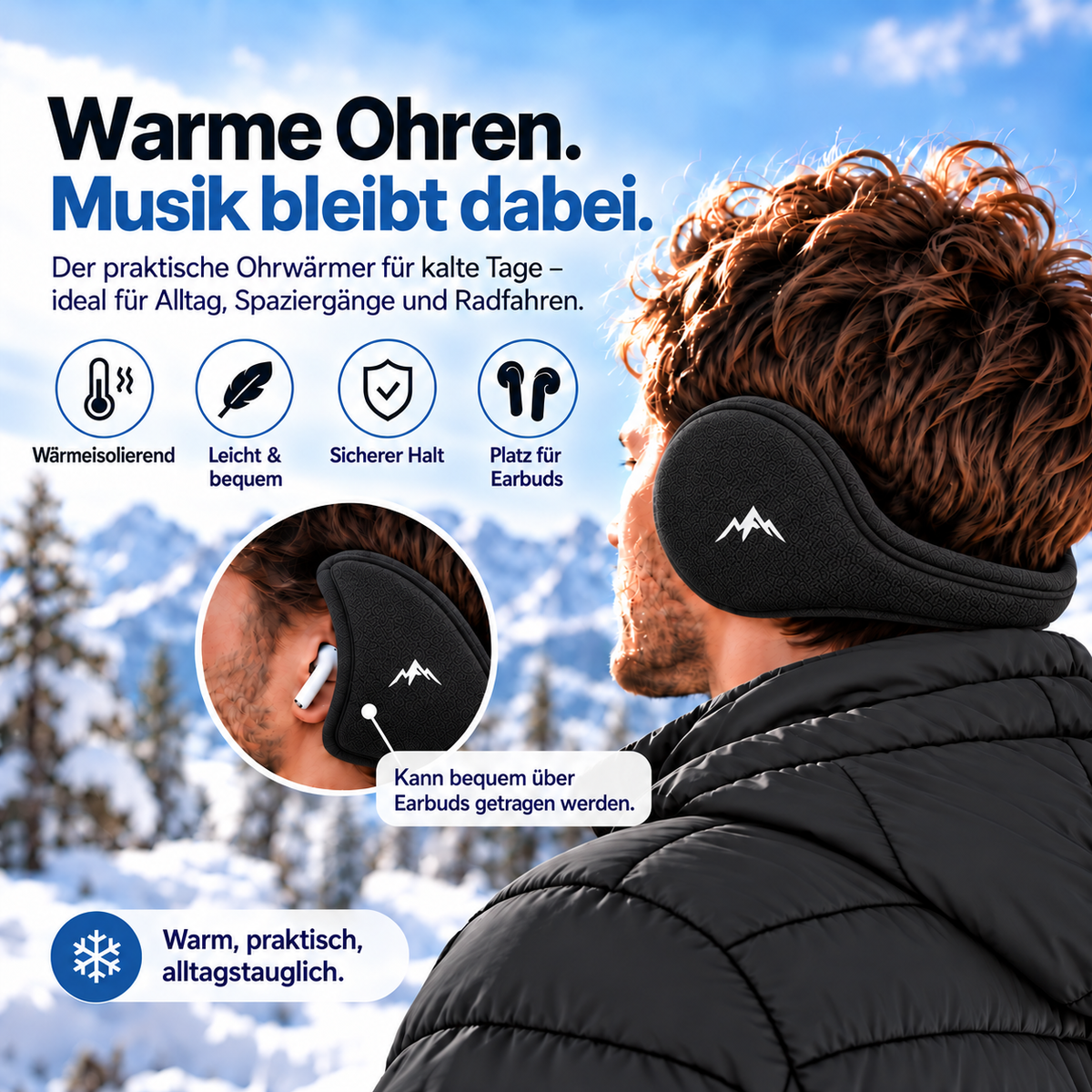 Fleece-Ohrwärmer für den Winter – Unisex - Schwarz