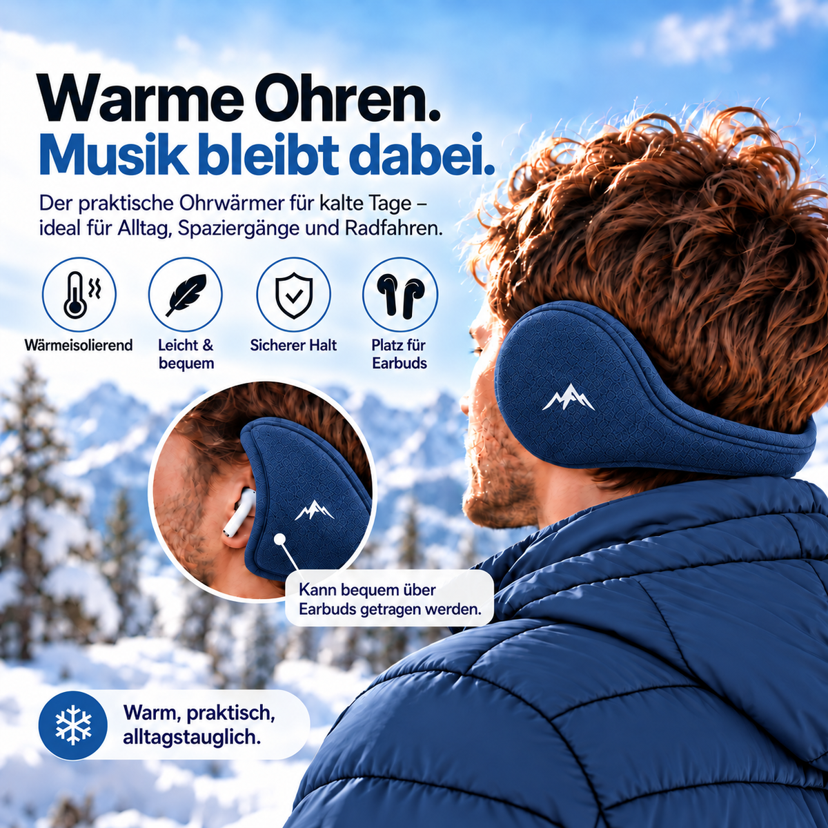 Fleece-Ohrwärmer für den Winter – Unisex – Blau