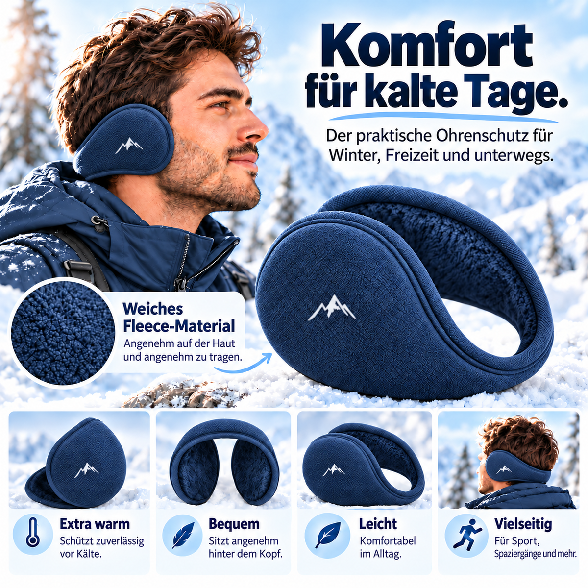 Fleece-Ohrwärmer für den Winter – Unisex – Blau