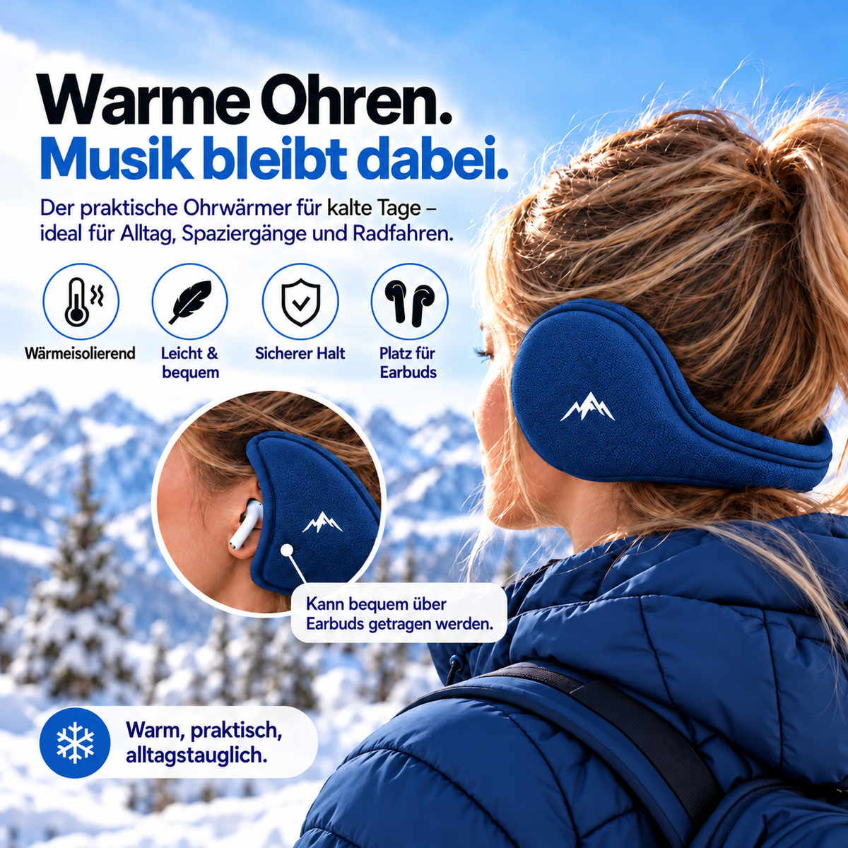 Fleece-Ohrwärmer für den Winter – Damen – Blau