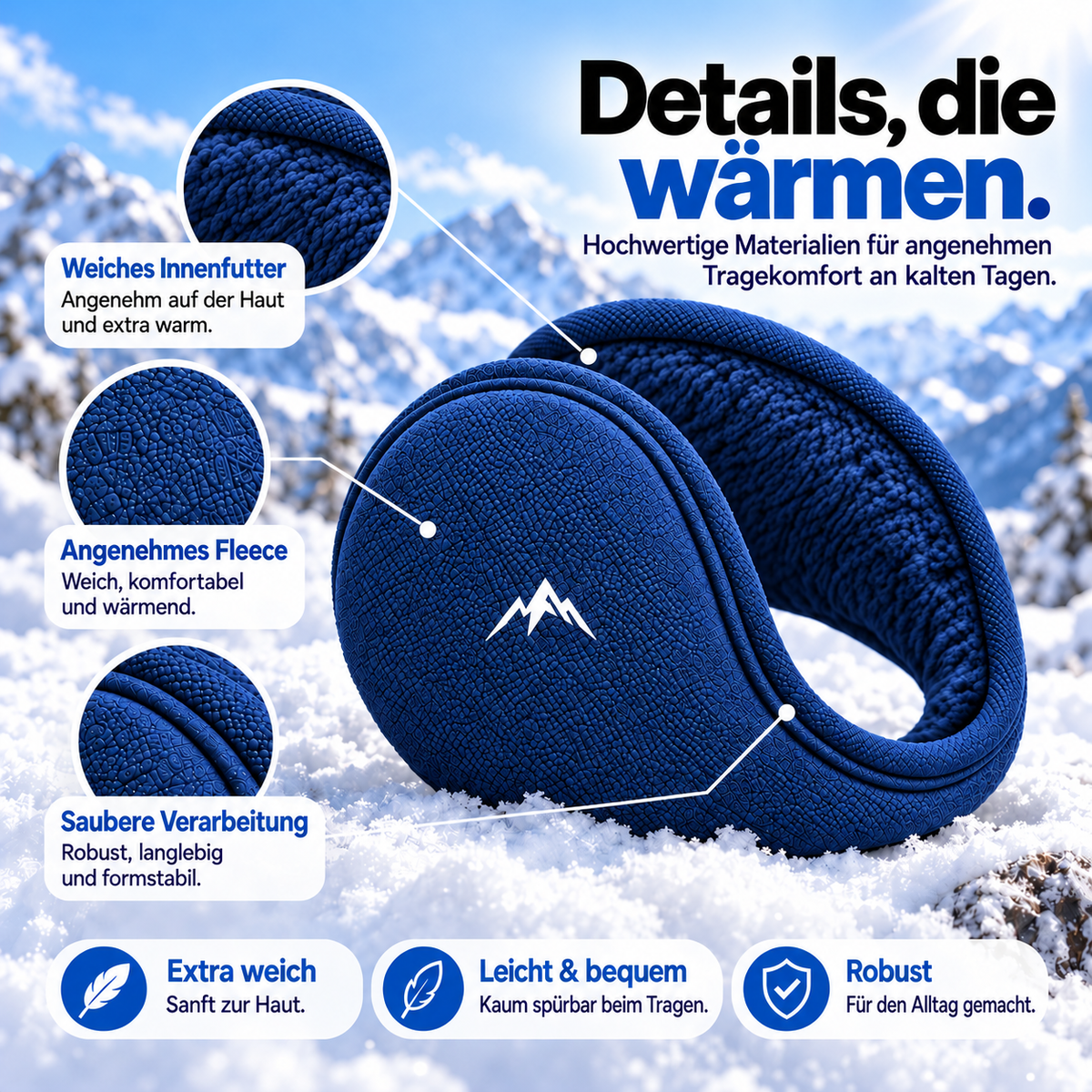 Fleece-Ohrwärmer für den Winter – Damen – Blau