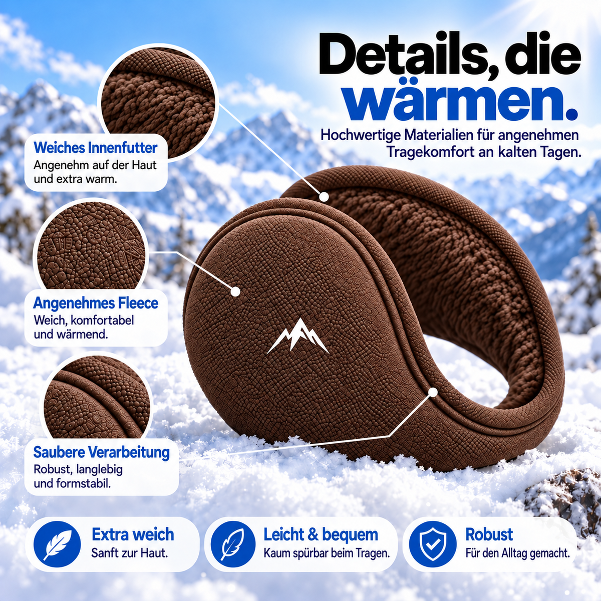 Fleece-Ohrwärmer für den Winter – Damen – Braun