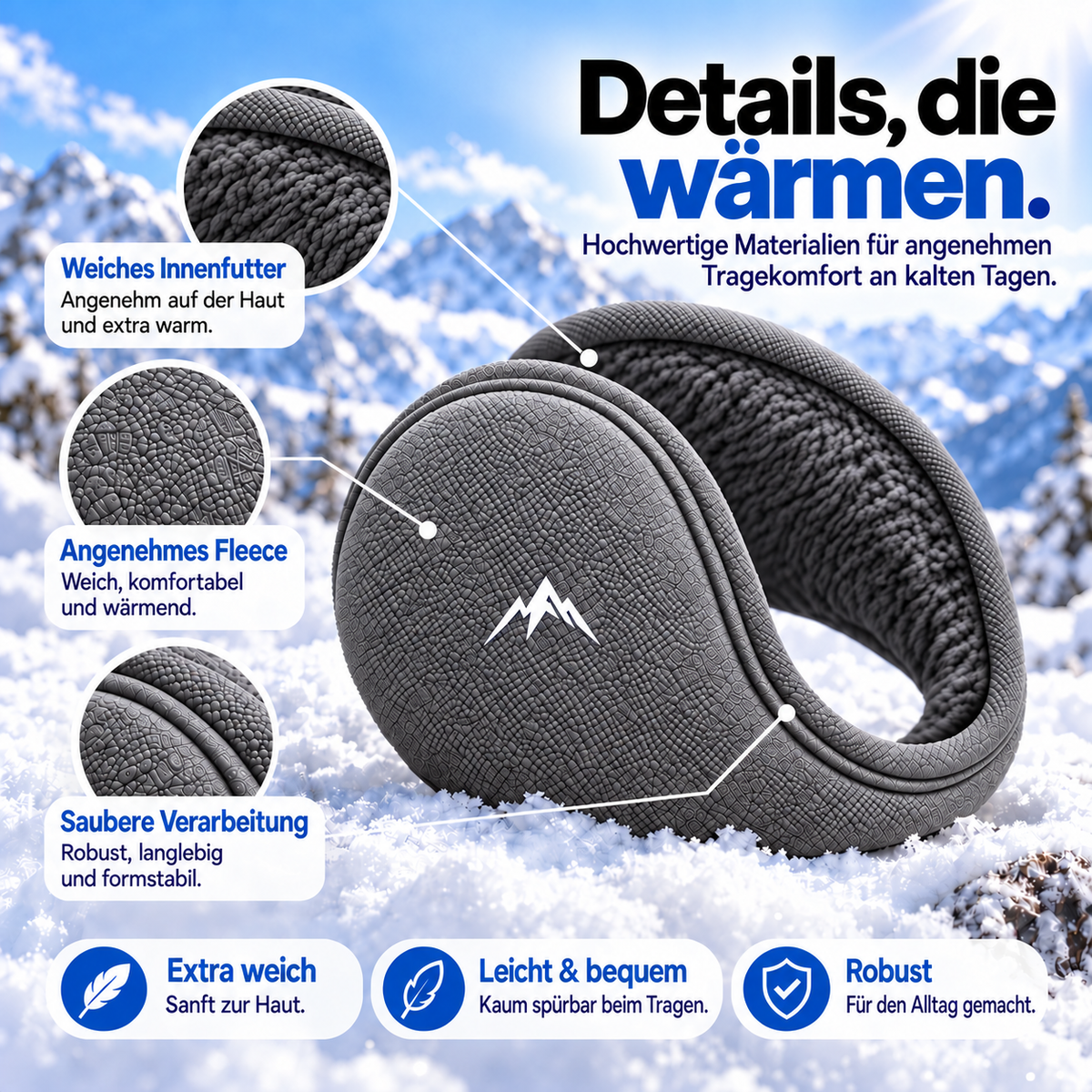 Fleece-Ohrwärmer für den Winter – Damen – Grau